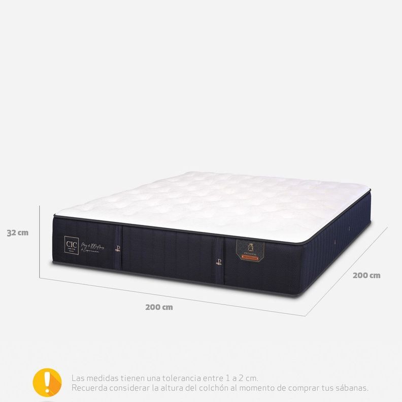 Cama Tradicional 2 Plazas + Colchon Premium CIC + Respaldo / Largo 190 cm / Patas De Madera 19.5 cm-3