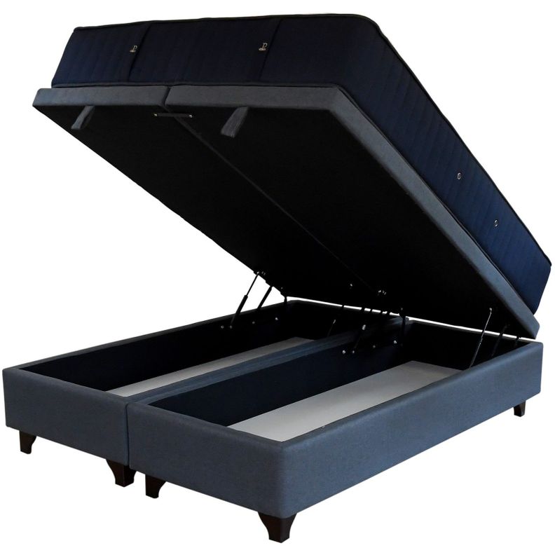 Cama Baul 2 Plazas + Colchon Premium CIC / Largo 200 cm Patas de Madera 11 cm (Gris)-1