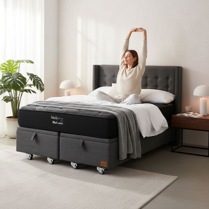 Cama Baul 2 Plazas L190 cm Colchon Black Prime Modelo Uno Respaldo Rueda Deluxe Gris