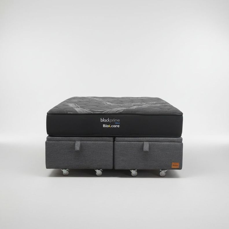 Cama Baul King L200 cm Colchon Black Prime Modelo Uno Rueda Pyton Gris