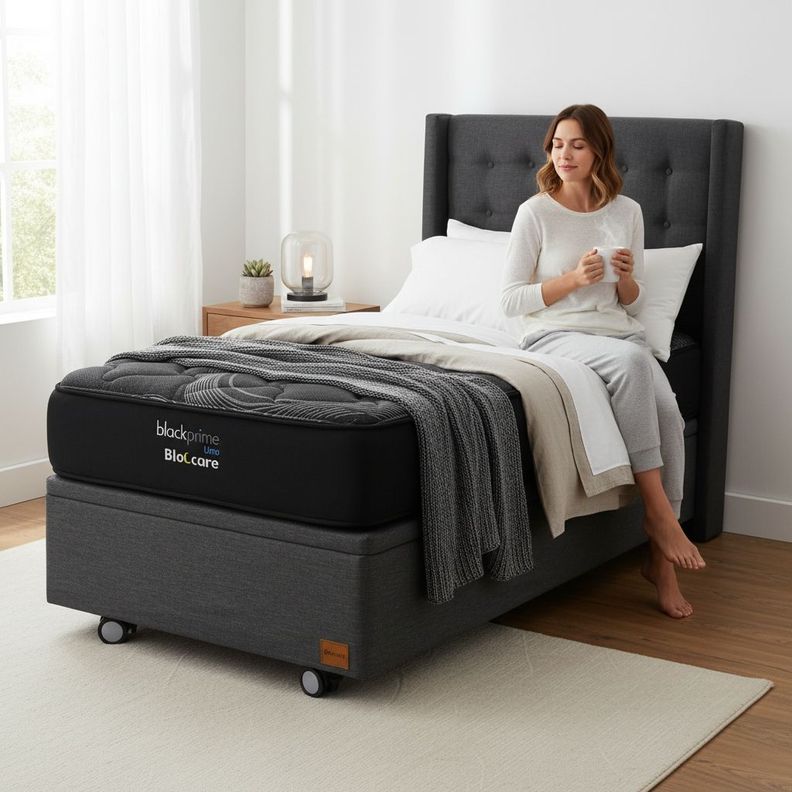 Cama Baul 1 5 Plaza L190 cm Colchon Black Prime Modelo Uno Respaldo Rueda Deluxe Gris