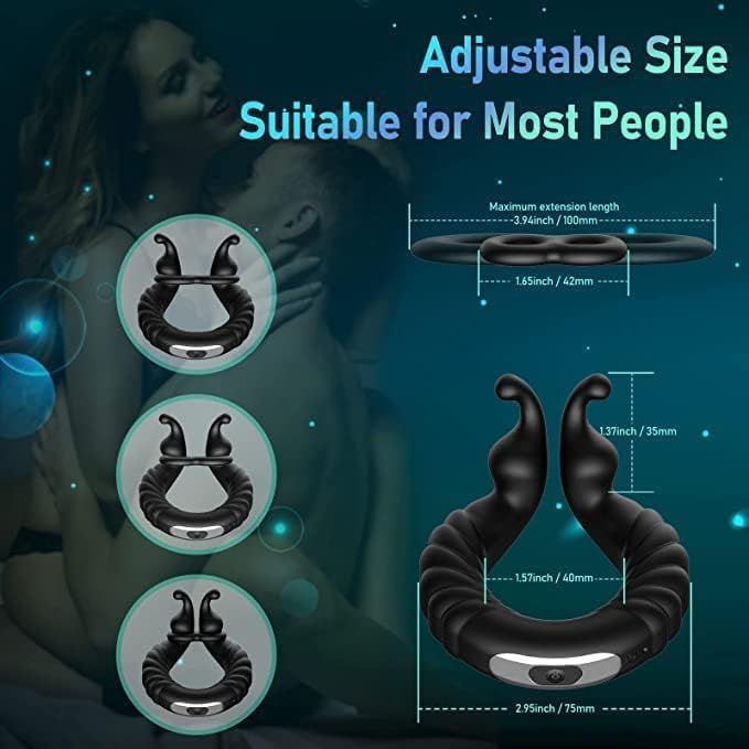 Anillo vibrador con estimulador clitoris ajustable recargable-6