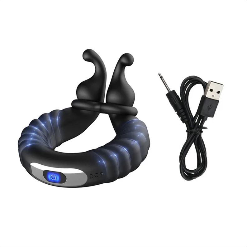 Anillo vibrador con estimulador clitoris ajustable recargable-7