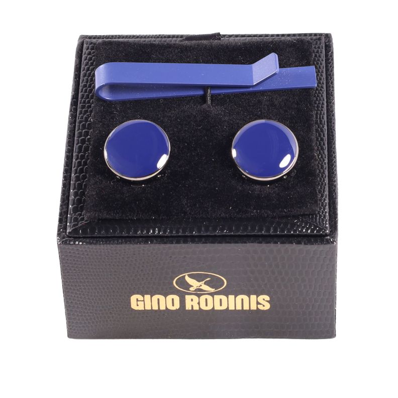 Set Pasador De Corbata Y Cubre Boton Gino Rodinis TB019 Azul