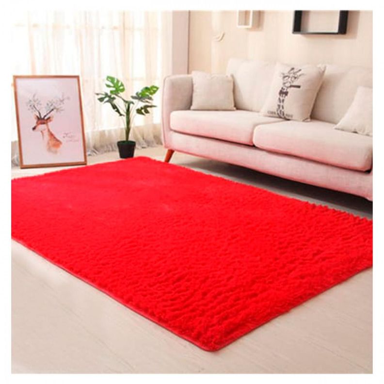 Alfombra Peluda Suave Decorativa Hogar Oficina 180x200 Rojo-0