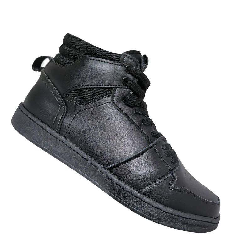 Zapatilla Cuero Unisex Con Caña Temporada Escolar Negro 7502-0