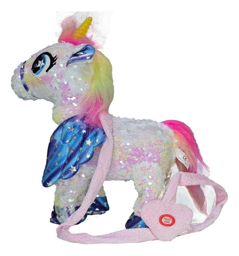 Unicornio Musical Y Bailarin Con Brillos Y Alas 35cm Blanco-1