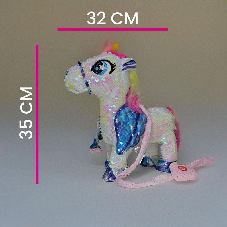 Unicornio Musical Y Bailarin Con Brillos Y Alas 35cm Blanco-2