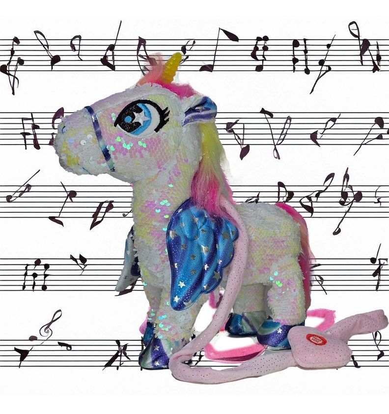 Unicornio Musical Y Bailarin Con Brillos Y Alas 35cm Blanco-3