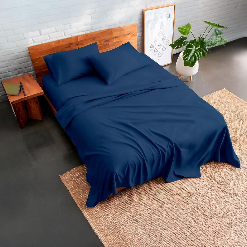 Juego de sabanas algodon 800 hilos Azul Premium 2.5 Plazas +Fundas-1