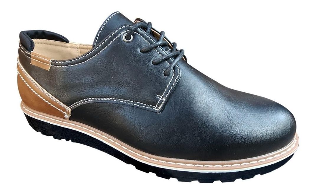 Zapato De Hombre Casual Oxford Cuero Pu Liso - Negro - 7114-1