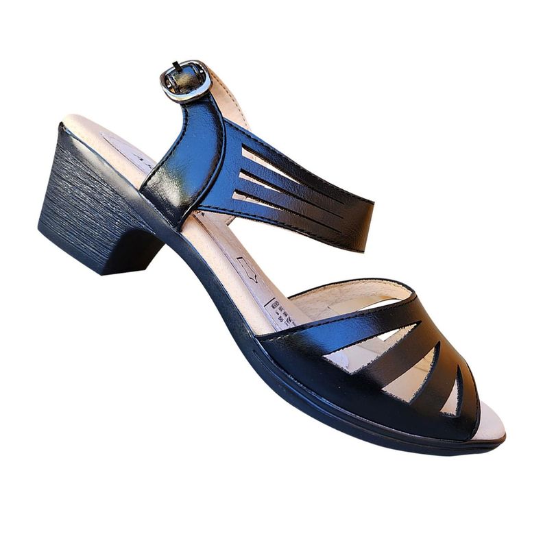 Sandalia De Mujer Con Taco Cuadrado Comodo Negro 7470-0