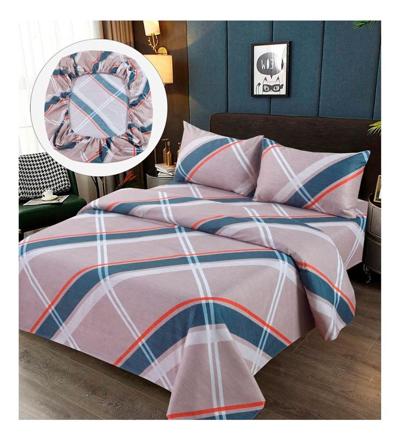 Sabanas Premium 100% Algodón 1.5 Plazas - Gris Rayas-0