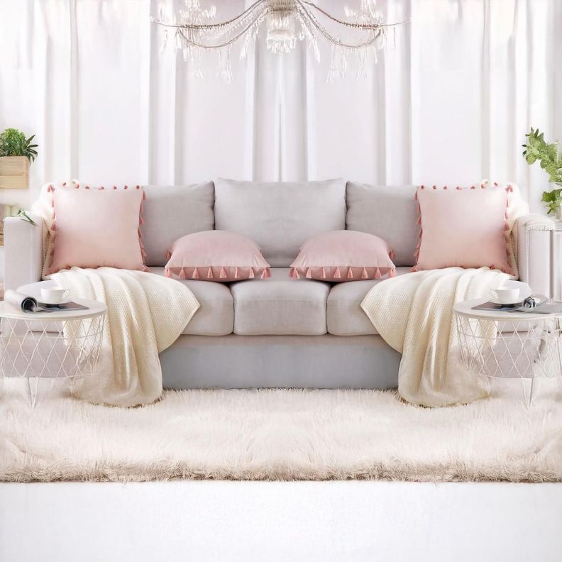 Funda Terciopelo Con Borla Rosa Decorativa 45x45-3