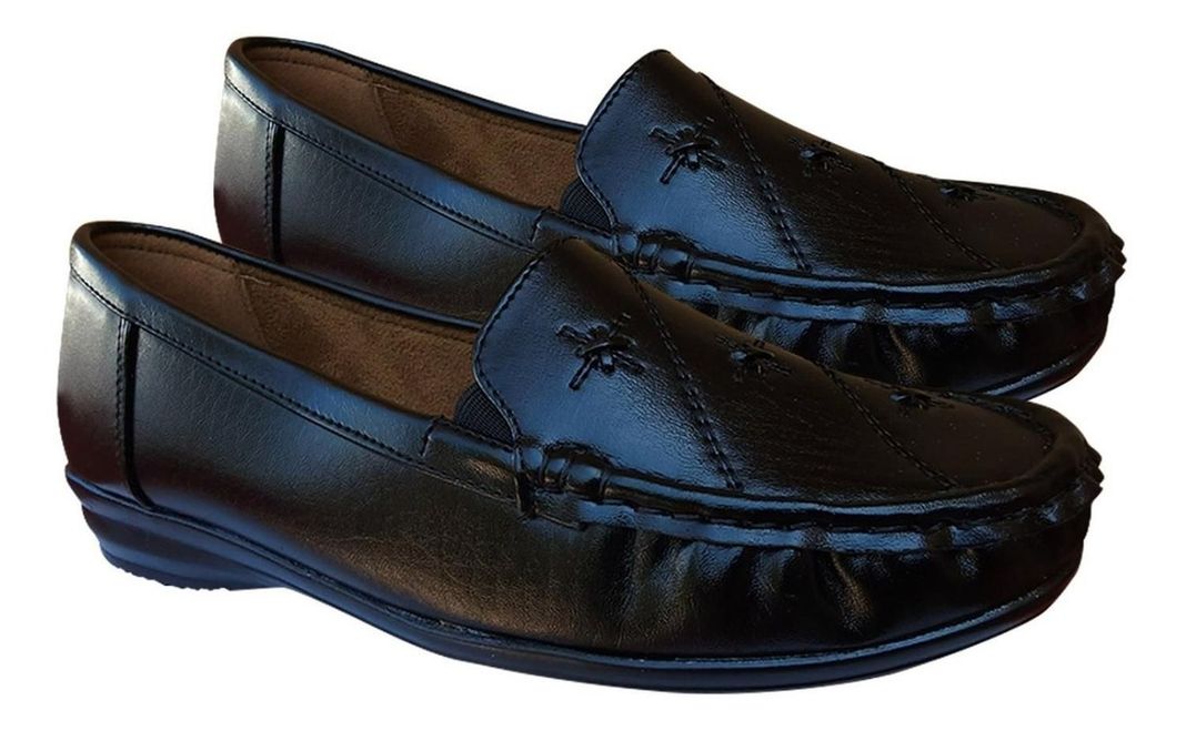 Zapato Mocasín De Cuero Mujer Casual Clasico Comodo Negro - 7148-2