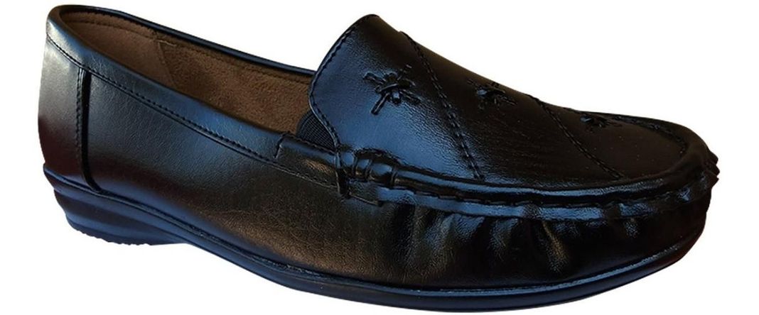 Zapato Mocasín De Cuero Mujer Casual Clasico Comodo Negro - 7148-1