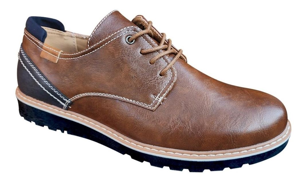 Zapato De Hombre Casual Oxford Cuero Pu Liso - Camel - 7116-1
