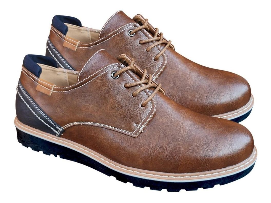 Zapato De Hombre Casual Oxford Cuero Pu Liso - Camel - 7116-2