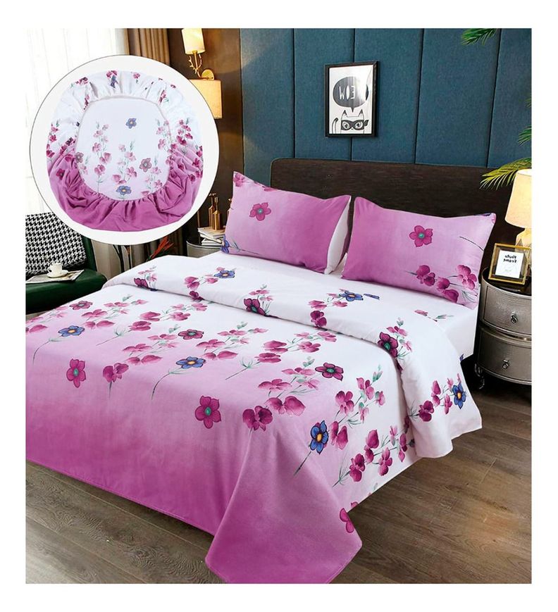 Sabanas Premium 100% Algodón 1.5 Plazas - Lila Blanco-0