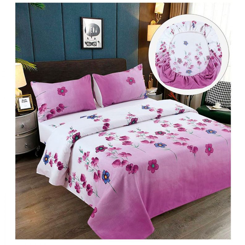 Sabanas Premium 100% Algodón 1.5 Plazas - Lila Blanco-1