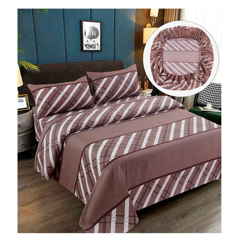Sabanas Premium 100% Algodón 1.5 Plazas - Marrón Lineas-1