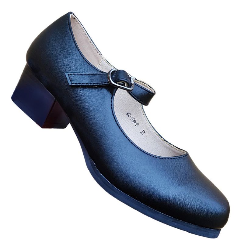Zapato De Cueca Negro Para Mujer Con Taco 7292-0