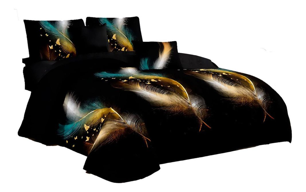 Cubre Cama King Quilt 2.5 Plaza Estampado Plumas Doradas 657-0