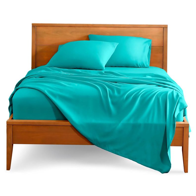 Sabanas De Algodon 800 hilos Premium 1.5 Turquesa + Fundas-0