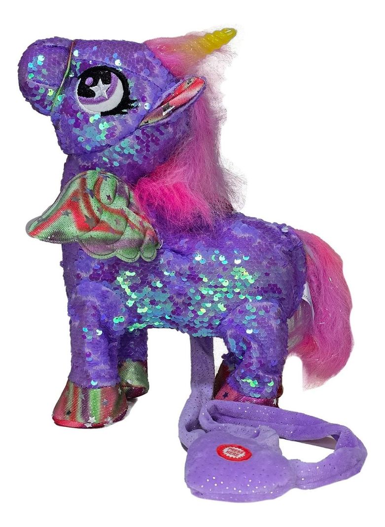 Unicornio Musical Y Bailarin Con Brillos Y Alas 35cm Morado-0