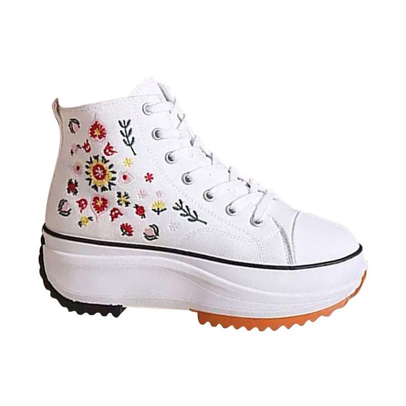 Zapatillas de Lona para Mujer con Plataforma y Bordado Floral 7591-0