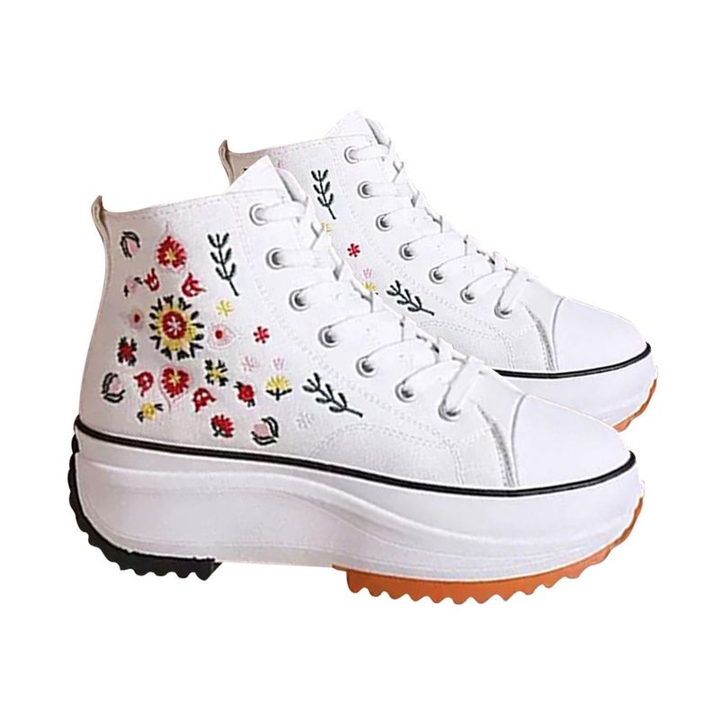 Zapatillas de Lona para Mujer con Plataforma y Bordado Floral 7591-1