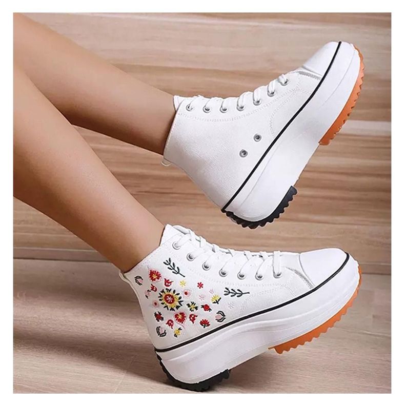 Zapatillas de Lona para Mujer con Plataforma y Bordado Floral 7591-3