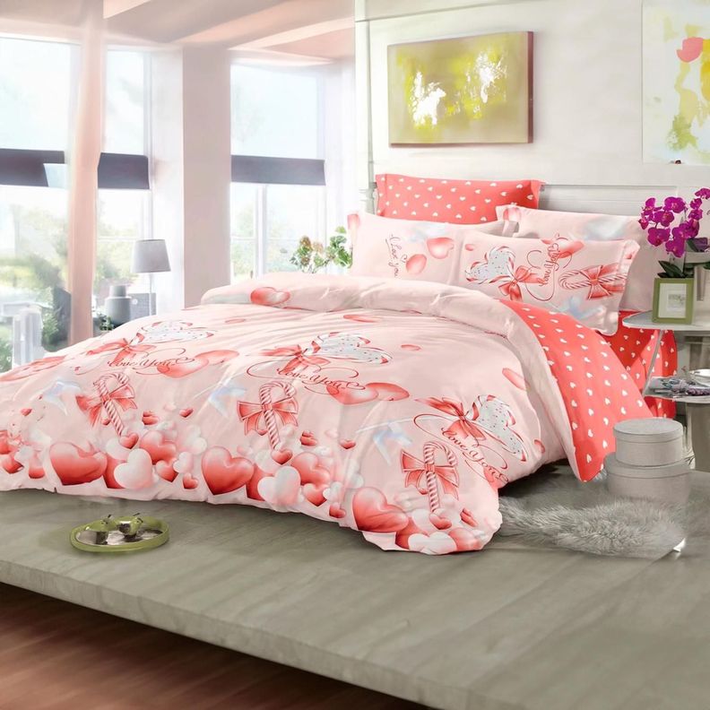 Cubrecama Quilt Verano 1.5 Plazas +funda 50x70 Corazones 610-1