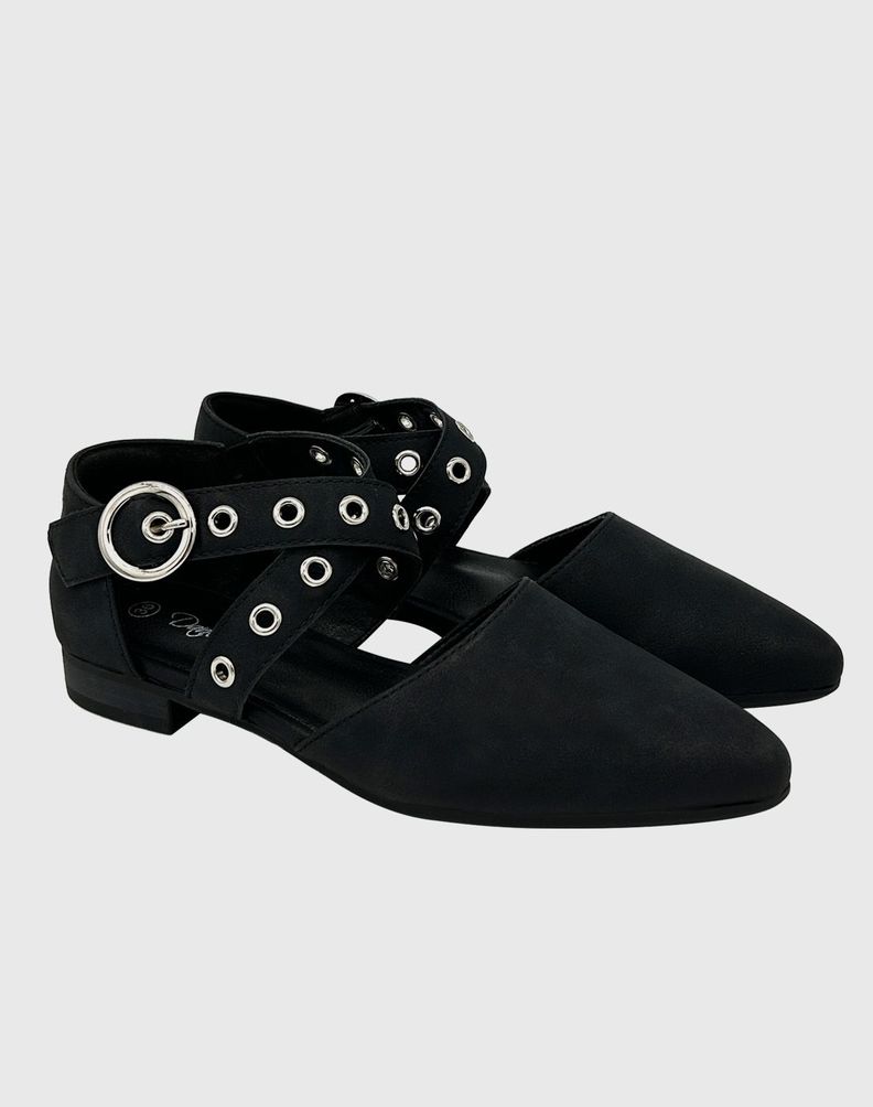 Ballerina para mujer plana Ecocuero Negro-2