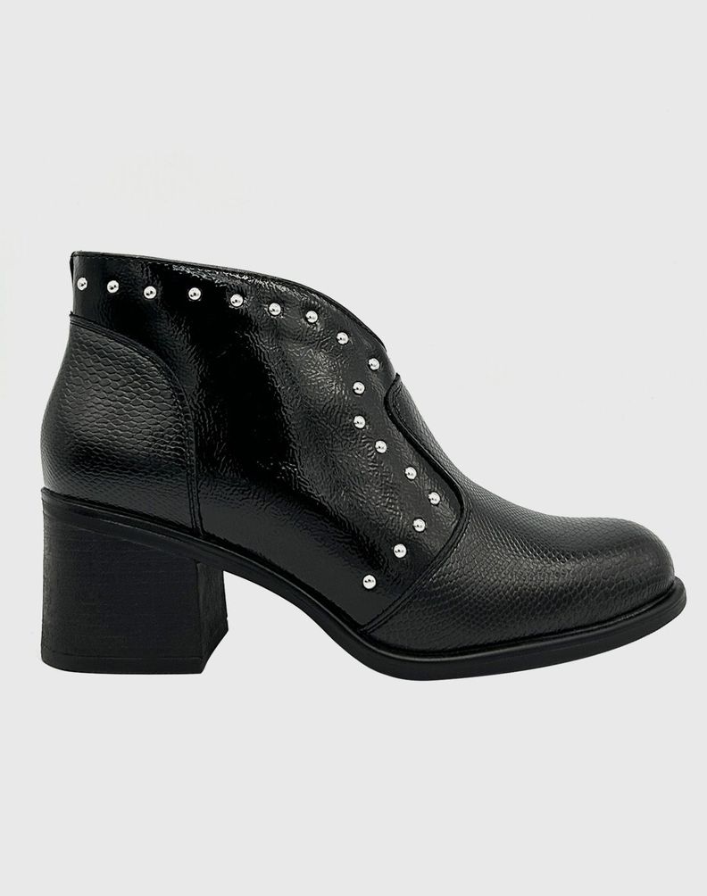 Botin para mujer con taco medio charol Negro-0