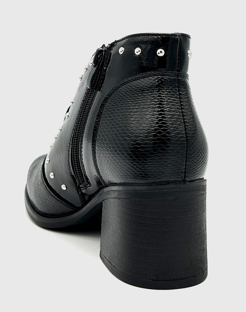 Botin para mujer con taco medio charol Negro-1