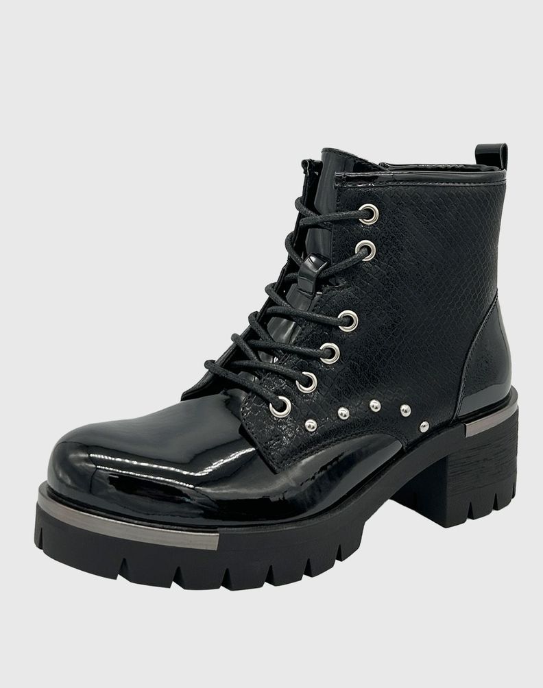 Botin caña alta, punta redonda y con cordones Negro-0
