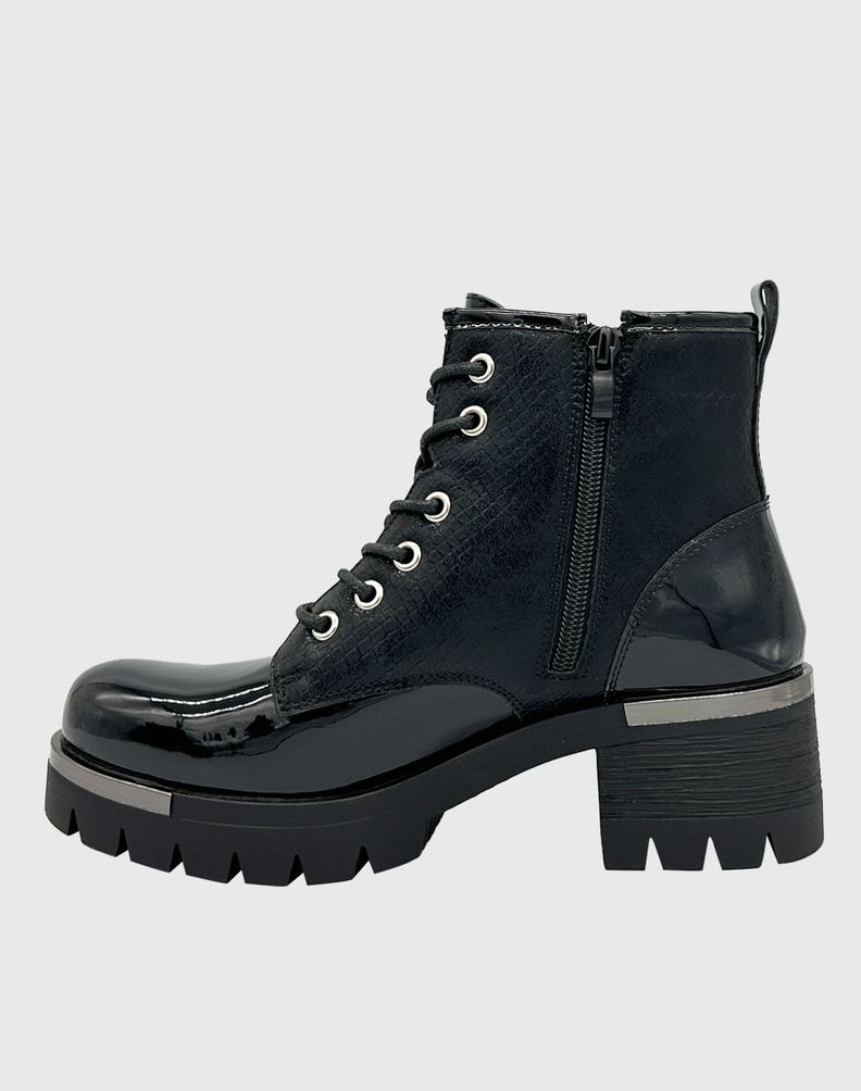Botin caña alta, punta redonda y con cordones Negro-2