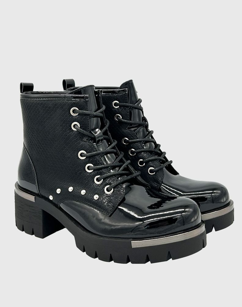 Botin caña alta, punta redonda y con cordones Negro-3