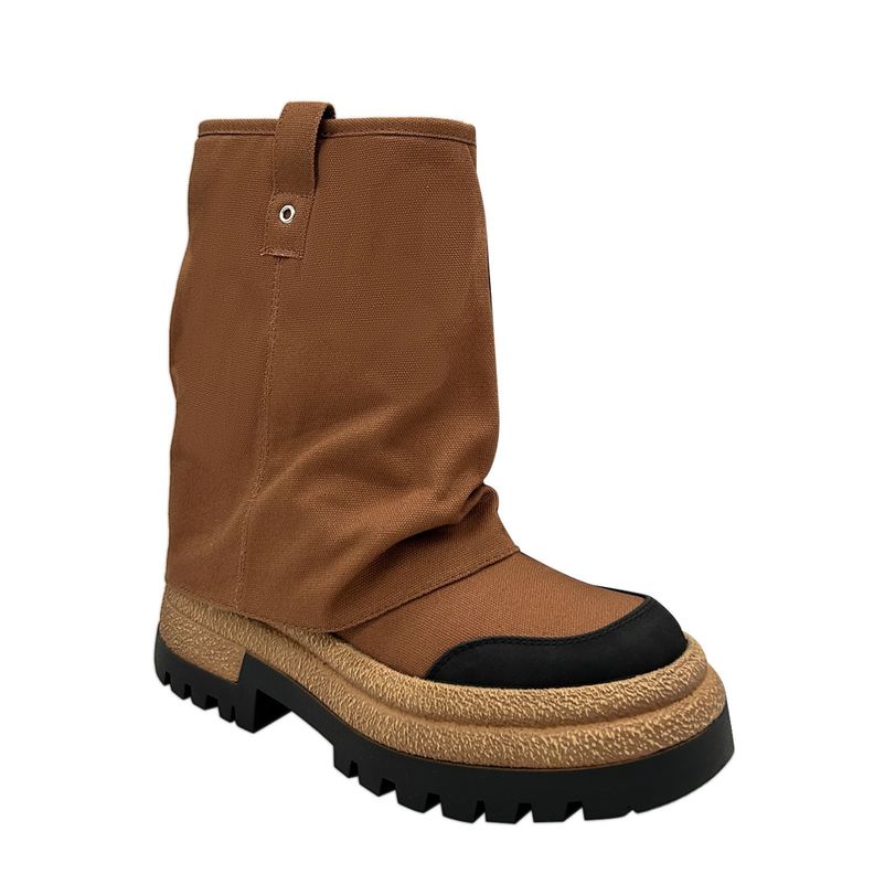 Botin color Camel para mujer con plataforma ancha y caña-1