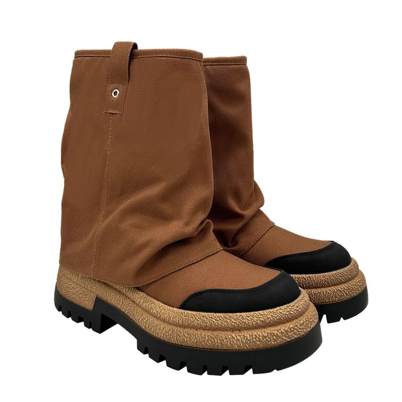 Botin color Camel para mujer con plataforma ancha y caña-2