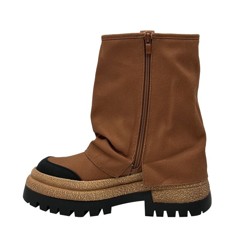 Botin color Camel para mujer con plataforma ancha y caña-4