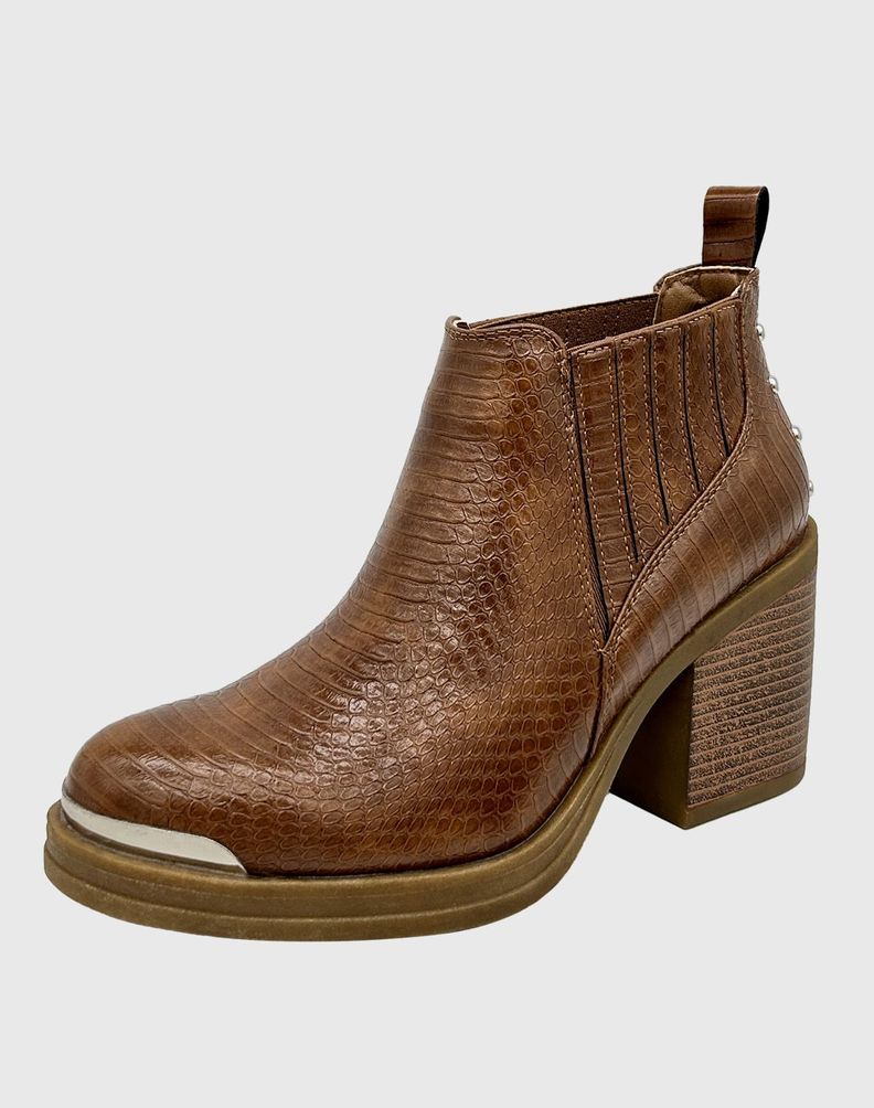 Botin para mujer elasticado con taco Café-0