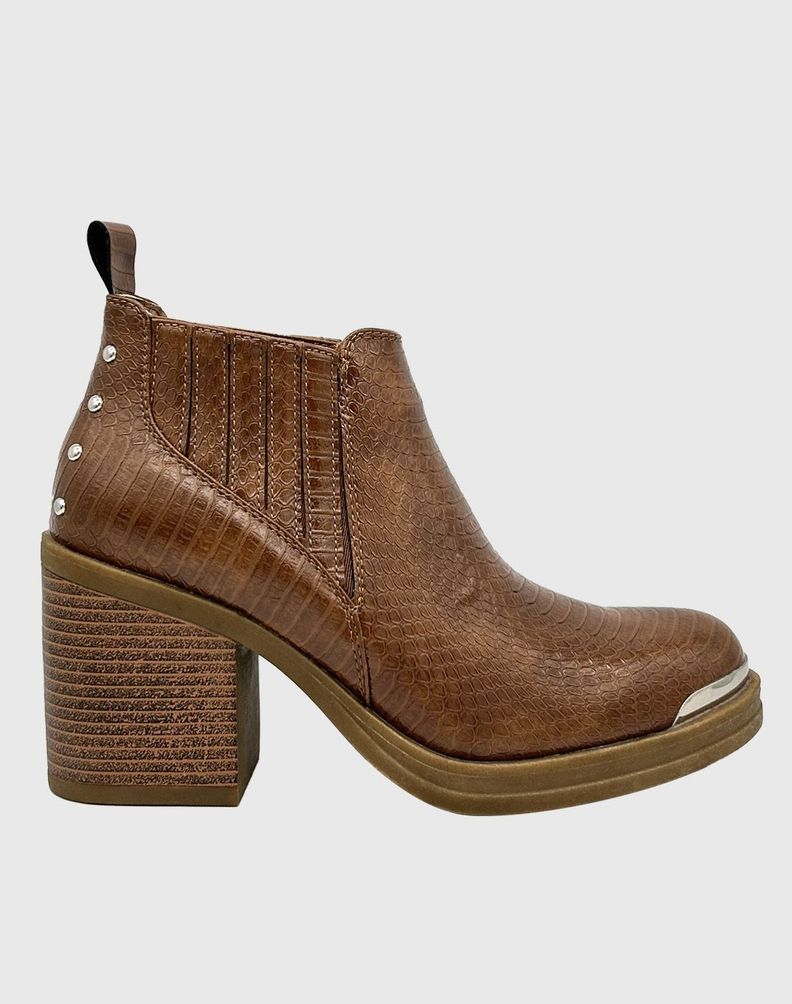 Botin para mujer elasticado con taco Café-1