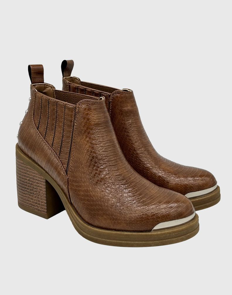 Botin para mujer elasticado con taco Café-2