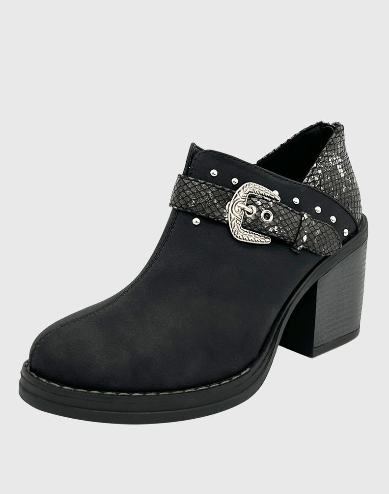 Botin para mujer con taco y hebilla campera Negro Danicolle-0
