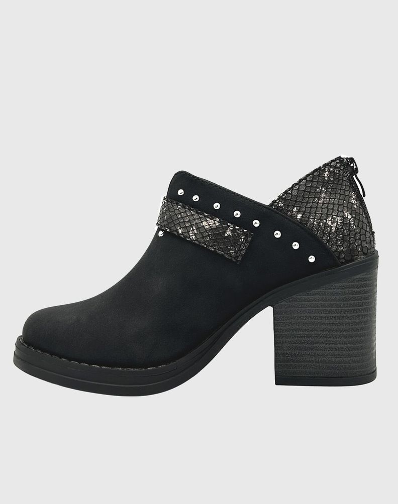 Botin para mujer con taco y hebilla campera Negro Danicolle-1