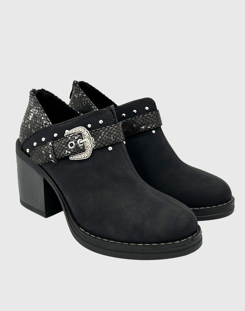 Botin para mujer con taco y hebilla campera Negro Danicolle-2