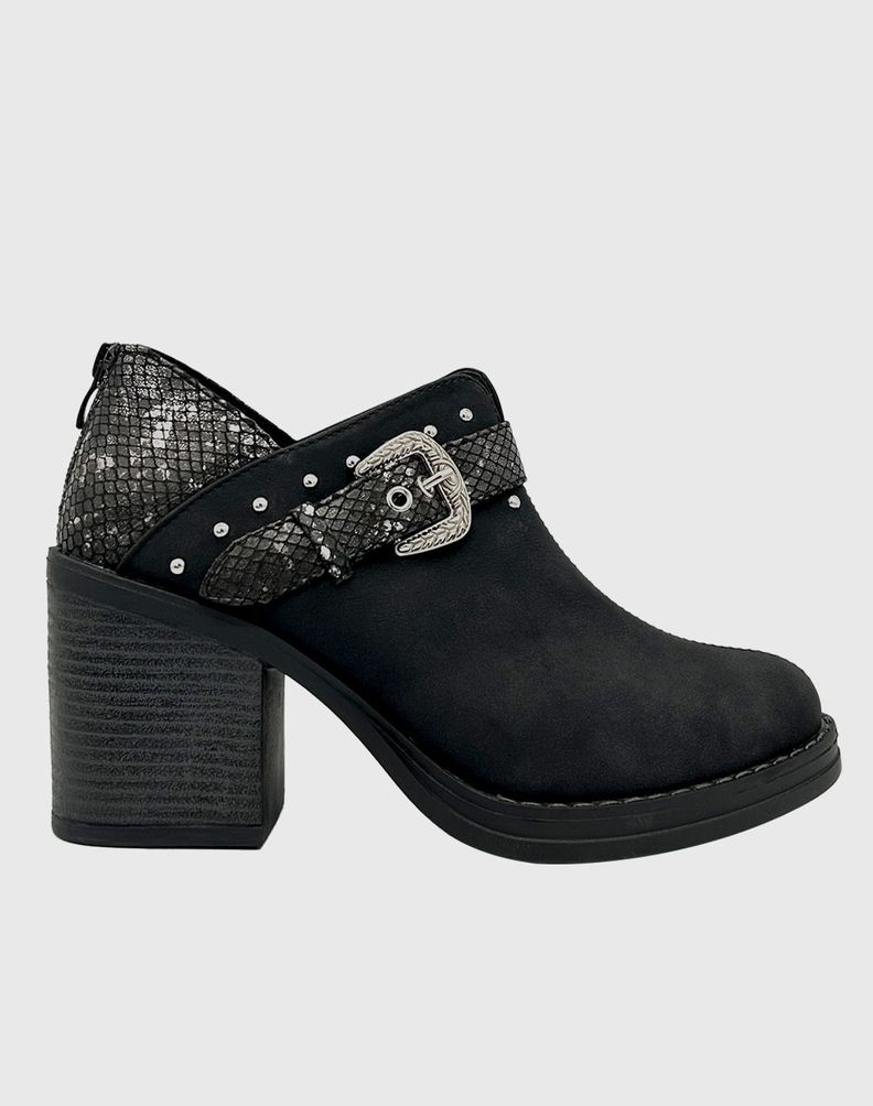 Botin para mujer con taco y hebilla campera Negro Danicolle-3