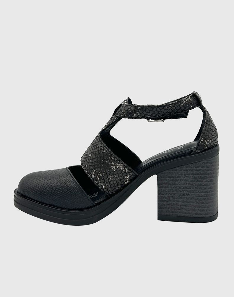 Sandalia para mujer con taco y hebilla Negro-1